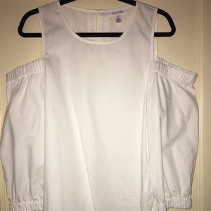 CALVIN KLEIN white cotton cold shoulder top